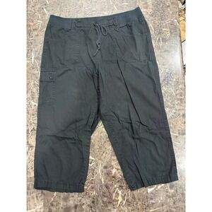 White Stag Womens Black Cotton Cropped Cargo Pants Capris Drawstring Size 14